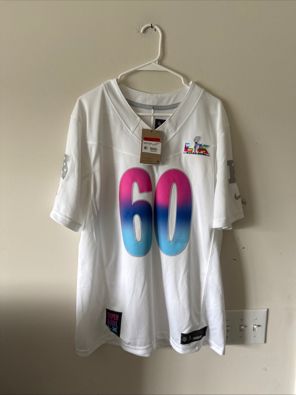 Men’s Nike NFL 2026 Super Bowl LX #60 Vapor Lmtd White Jersey Sz L - NWT RARE
